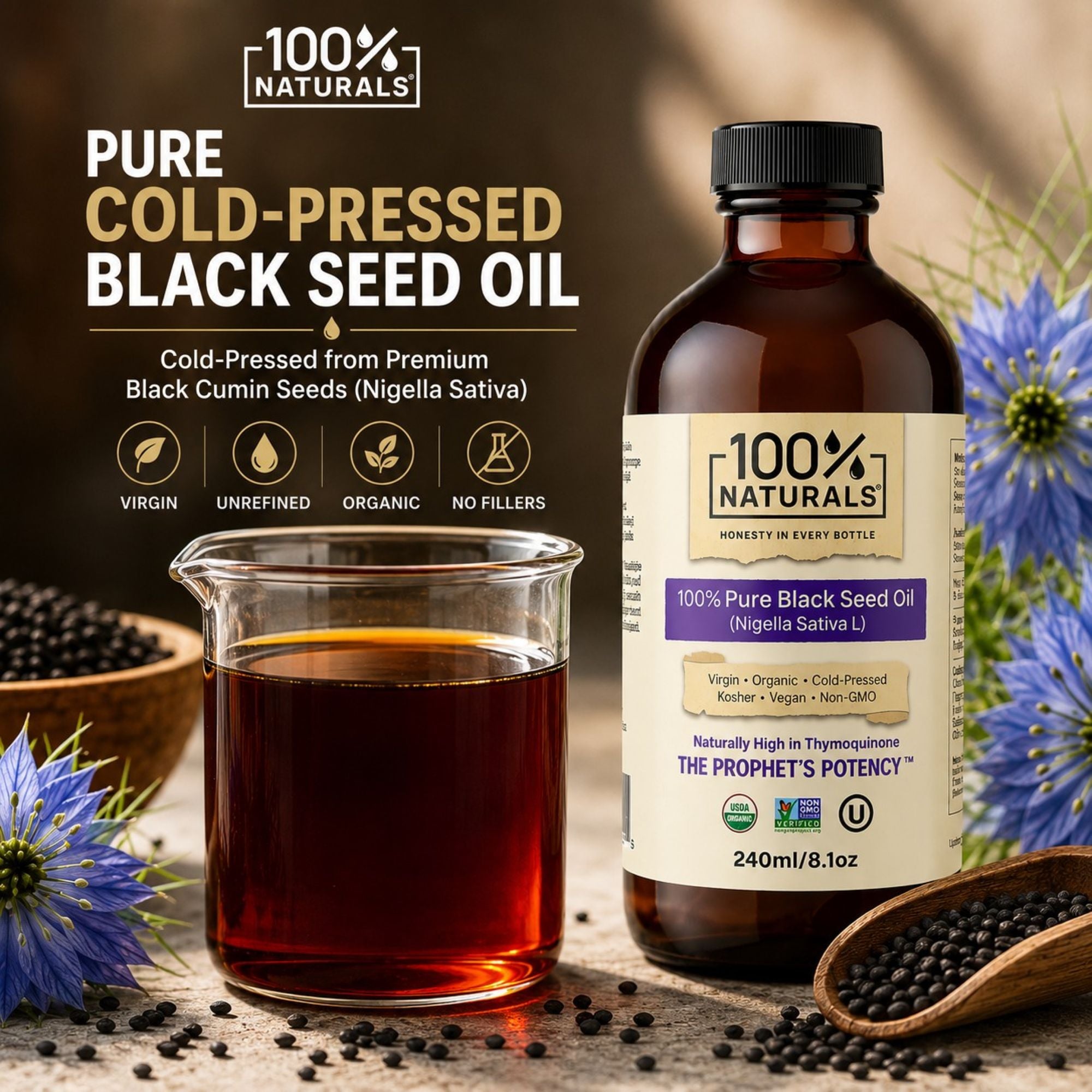 100% Pure Virgin Organic Black Seed Oil (8oz)
