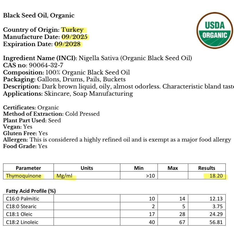 100% Pure Virgin Organic Black Seed Oil (8oz)